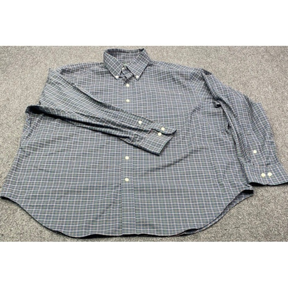 Lauren Ralph Lauren Button Down Men 18 34/35 Blue Green Plaid Classic Non Iron